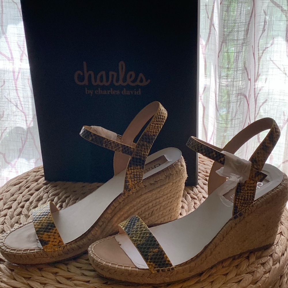 Brand New yellow and black snake print espadrilles